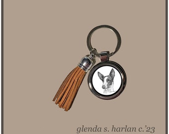 Ibizan Hound Key Ring Fine Art Drawing Key Chain Dog Lover Gift Dog Mom Gift.