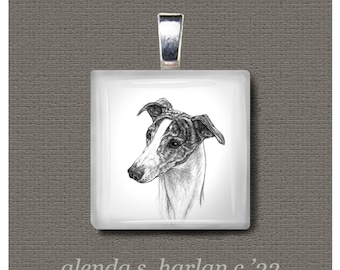 Whippet Dog na szklanym wisiorku, biżuteria