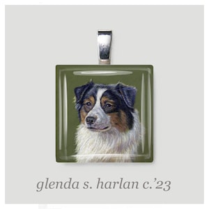 Black Tri Australian Shepherd Glass Pendant - Dog Art Jewelry, Dog Mom Gift for Her, Dog Lover Gift