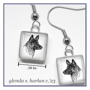 German Shepherd Dog Glass Earrings Fine Art Drawing Dog Lover German Shepherd Jewelry