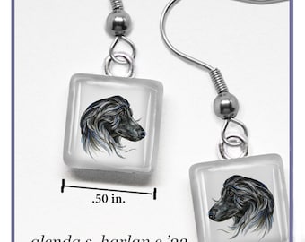 Afghan Hound Glass Earrings Fine Art Drawing Dog Lover /gift Afghan Jewelry