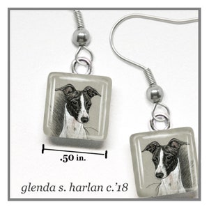 Italiaanse windhond glas oorbellen Fine Art tekening hond minnaar cadeau IG hond moeder sieraden