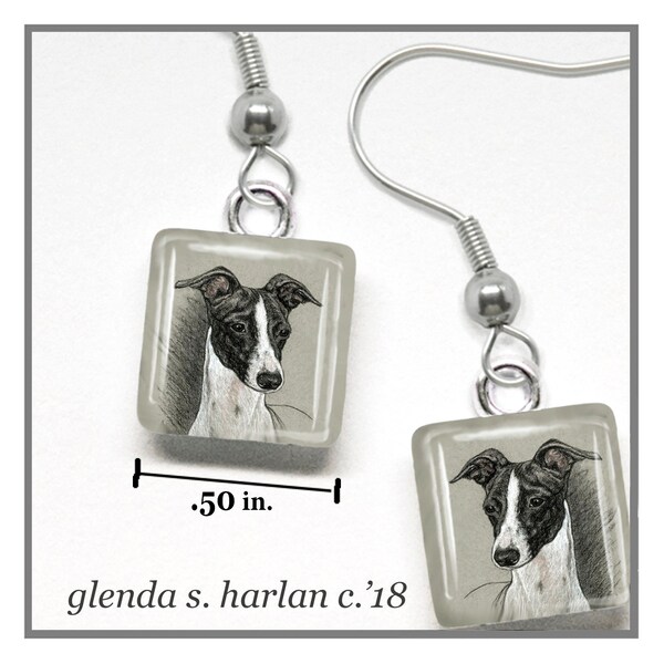 Italian Greyhound Glass Earrings Fine Art Drawing Dog Lover Gift IG Dog Mom Jewelry