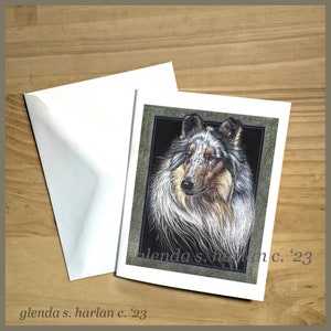 Rough Collie Dog Note Cards Fine Art Drawing Dog Lover Gift Collie Dog Mom Stationary - Set di quattro o otto.