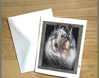 Rough Collie Dog Note Cards Fine Art Drawing Dog Lover Gift Collie Dog Mom Stationary - Set di quattro o otto.