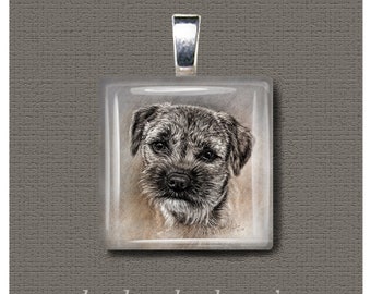 Border Terrier Dog Fine Art Pendentif en verre, Bijoux pour chien, Cadeau amoureux Border Terrier, Cadeau de maman de chien, Cadeau de chien pour elle, Bijoux Border Terrier
