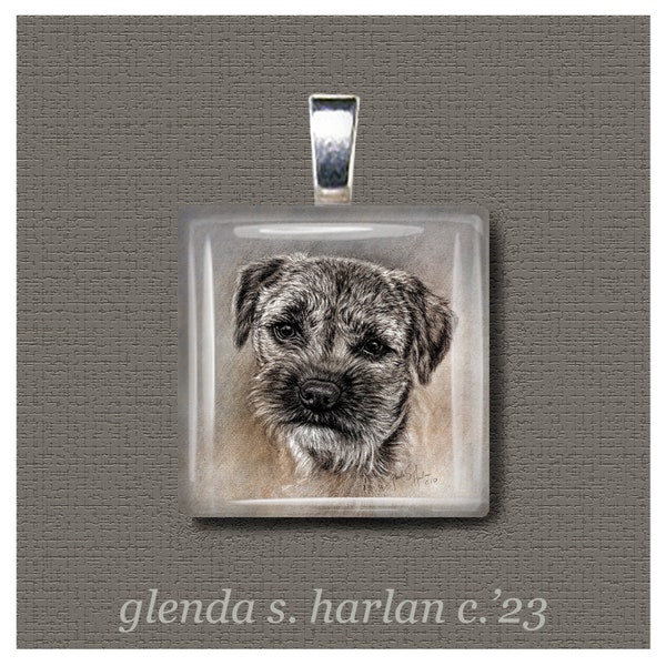 Border Terrier Dog Fine Art Pendentif en verre, Bijoux pour chien, Cadeau amoureux Border Terrier, Cadeau de maman de chien, Cadeau de chien pour elle, Bijoux Border Terrier