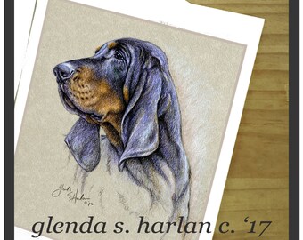 Black and Tan Coon Hound Dog Note Cards Fine Art Dog Drawing Gift