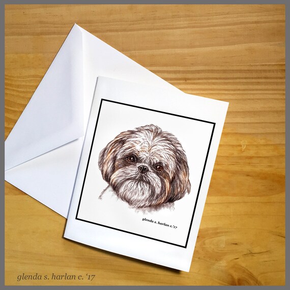 6 Lhasa Apso Puppy Dog Blank Art Note Greeting Cards