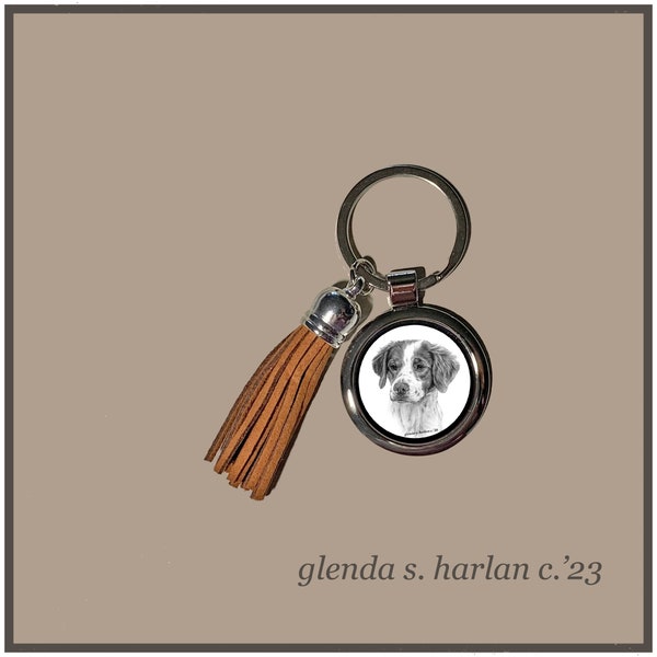 Brittany Spaniel Key Ring Fine Art Drawing Key Chain Dog Lover Gift Dog Mom Gift Dog Dad Gift.