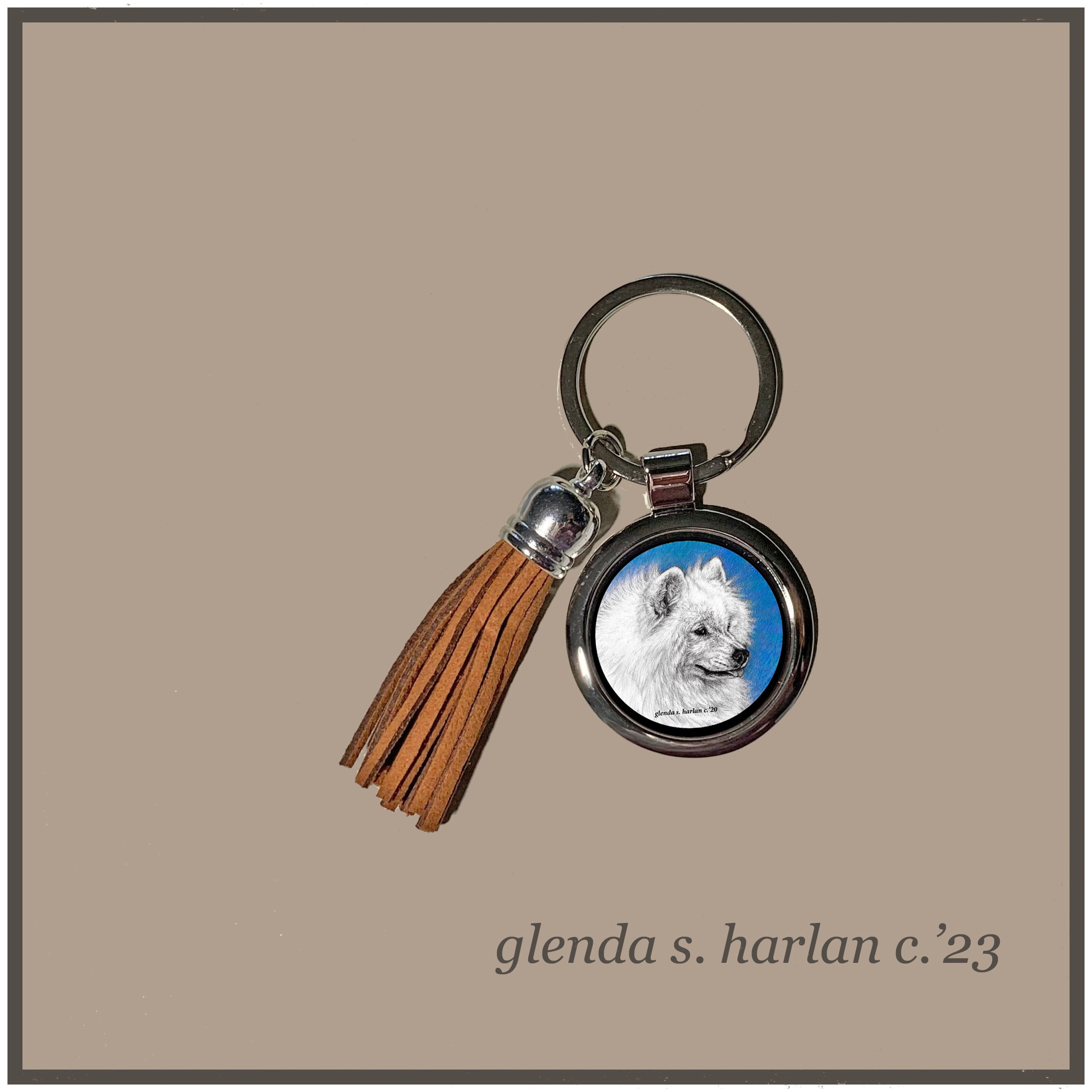 Samoyed Dog Key Ring Pencil Drawing Key Chain Dog Lover Gift Dog Mom Gift.