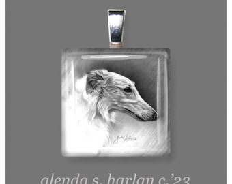 Borzoi Dog Fine Art Glass Pendant, Jewelry, Borzoi Lover Gift, Gift for Her, Charm, Borzoi Dog Mom