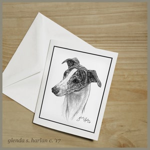 Whippet Dog Note Cards - Set of Four or Eight - Dog Stationary, Whippet Gift