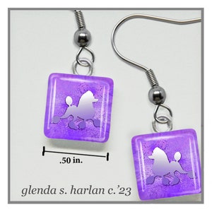 Poodle Silhouette Glass Earrings Dog Lover Gift Standard Poodle Jewelry Violet or Pink