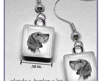 Wire Coat Dachshund Glass Earrings Fine Art Drawing Dog Lover Gift Dacshie Jewelry