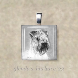 Soft Coated Wheaten Terrier Glass Square Pendant, Earrings, or Bundle for Discount- Dog Jewelry, Dog Lover Gift, Gift for Her, Wheaten Art
