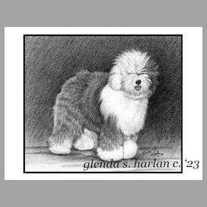 Cartes de correspondance pour chien de berger anglais Fine Art Dessin Dog Lover Gift Dog Mom Stationary - Set of Four or Eight.