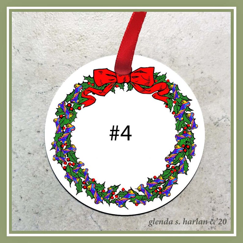 All 4 Colors Christmas Ornament Australian Shepherd Personalization Available! Four Wreath Designs