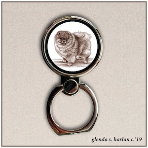 Pomeranian Dog Drawing, Phone Ring Stand, Finger Holder - Two Colors