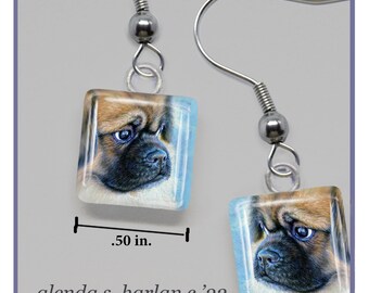 Tibetan Spaniel Glass Earrings Fine Art Drawing Dog Lover Gift Tibby Spaniel Jewelry