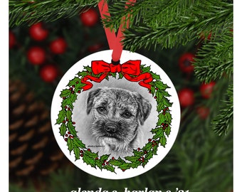 Border Terrier Dog Christmas Ornament - Four Wreath Designs