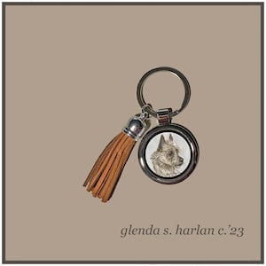 Australian Terrier Dog Key Ring Fine Art Drawing Key Chain Dog Lover Gift Dog Mom Gift Dog Dad Gift Red