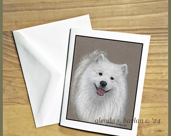 Samoyed Dog Fine Art Note Cards Fine Art Drawing Dog Lover Gift Sammy Dog Mom Stationary - Set of Four or Eight.