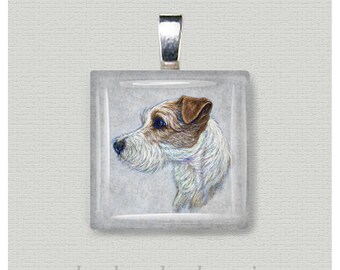Jack Russel/ Parson Terrier Dog Art Glass Pendant, Jewelry