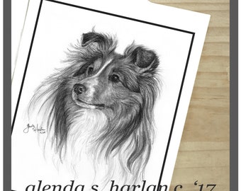 Sheltie Dog Art Note Cards - Shetland Sheepdog Drawing, Set of 4 or 8