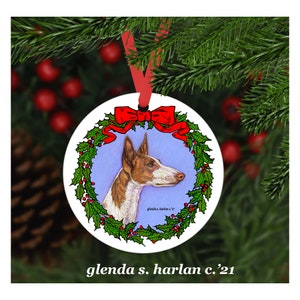 Glatte Ibiza Hound Zeichnung Weihnachtsschmuck - vier Kranz Designs - Personalisierung erhältlich!
