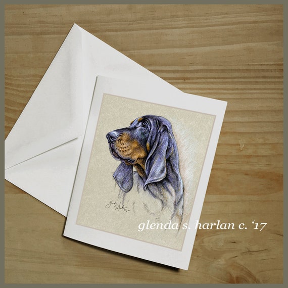 Black and Tan Coon Hound Dog Note Cards Fine Art Dog Drawing Gift