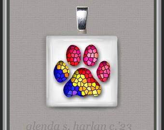 Dog Paw-Stained Glass Design Pendant - Dog Paw Jewelry, Dog Mom Gift, Dog Friend Gift, Dog Lover