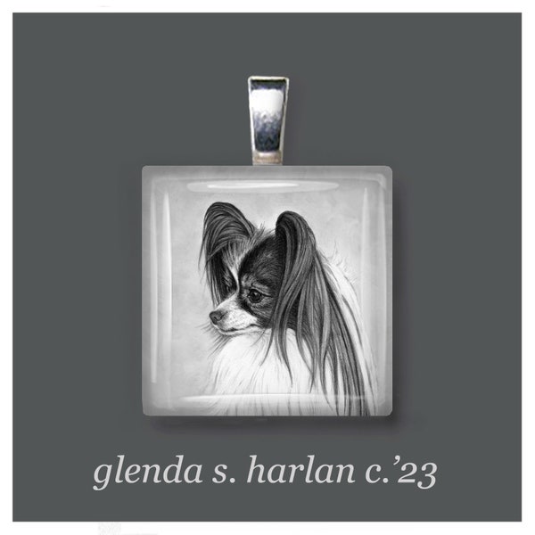 Papillon Hund Glas Anhänger - Hundekunst Schmuck, Hundemama Geschenk, Hundeliebhaber, Geschenk für Sie, Hundeanhänger