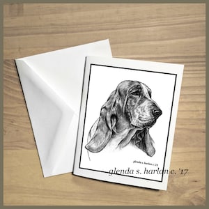 Basset Hound Note Cards Fine Art Drawing Dog Lover Gift Basset Mom Gift - Set of Four or Eight.