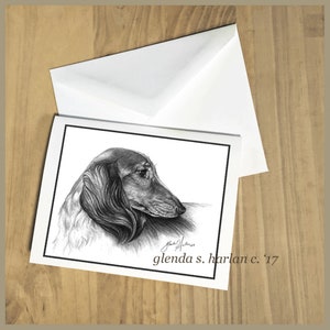Longhair Dachshund Note Cards Fine Art Dog Drawing Dachsie Lover Gift Dog Mom - Set of Four or Eight.