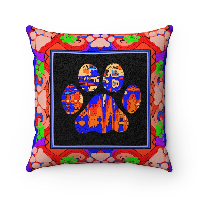 Multicolored Paw Design Faux Suede Square Pillow Bright