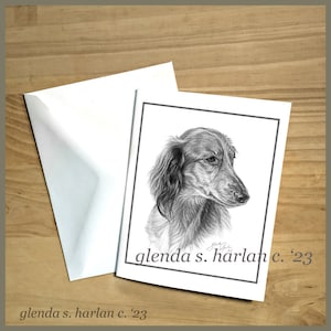 Teckel Note Cartes Fine Art Chien Dessin Long Manteau Dachsie Amant Cadeau Chien Maman Stationnaire - Ensemble de Quatre ou Huit.