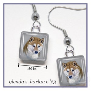 Shiba Inu Dog Glass Earrings Fine Art Drawing Dog Lover Gift Red Shiba Jewelry