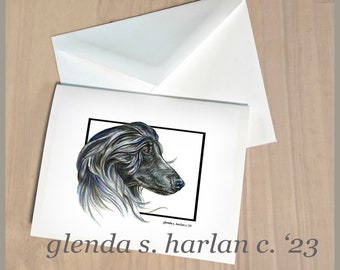 Afghan Hound Tarjetas de notas Bellas artes Dibujo Dog Lover Gift Afghan Dog Mom Stationary - Juego de cuatro u ocho.