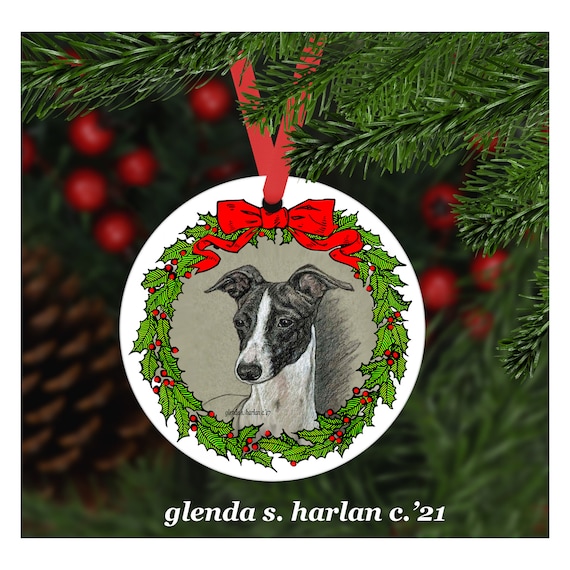 Italian Greyhound Christmas Ornament Four Wreath Designs Personalization Available Etsy Canada
