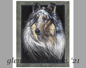 Biglietti per appunti per cani Rough Collie Disegno artistico Amante dei cani Regalo per mamma Collie Cane stazionario - Set di quattro o otto.