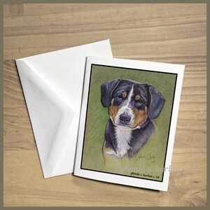 Entlebucher Sennenhund Grußkarten Fine Art Zeichnung Hundeliebhaber Geschenk Stationär - Set von vier oder acht