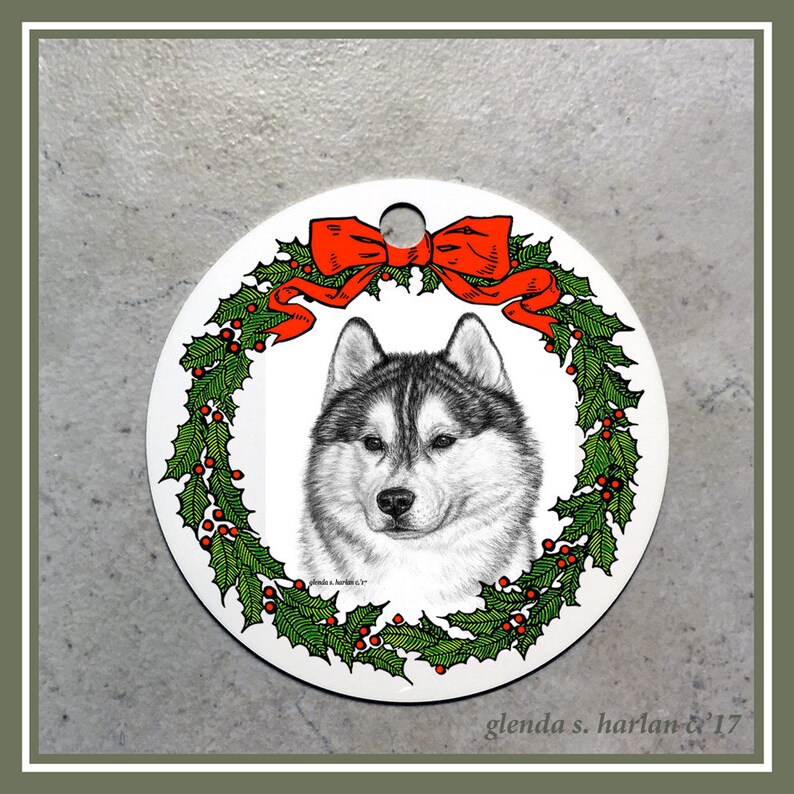 Siberian Husky Dog Christmas Ornament Four Wreath Designs Etsy