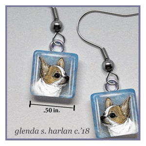 Smooth Coat Chihuahua Drawing on Glass Earrings