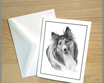Shetland Sheepdog Note Cards - Sheltie Graphite Art, Dog Mom Gift
