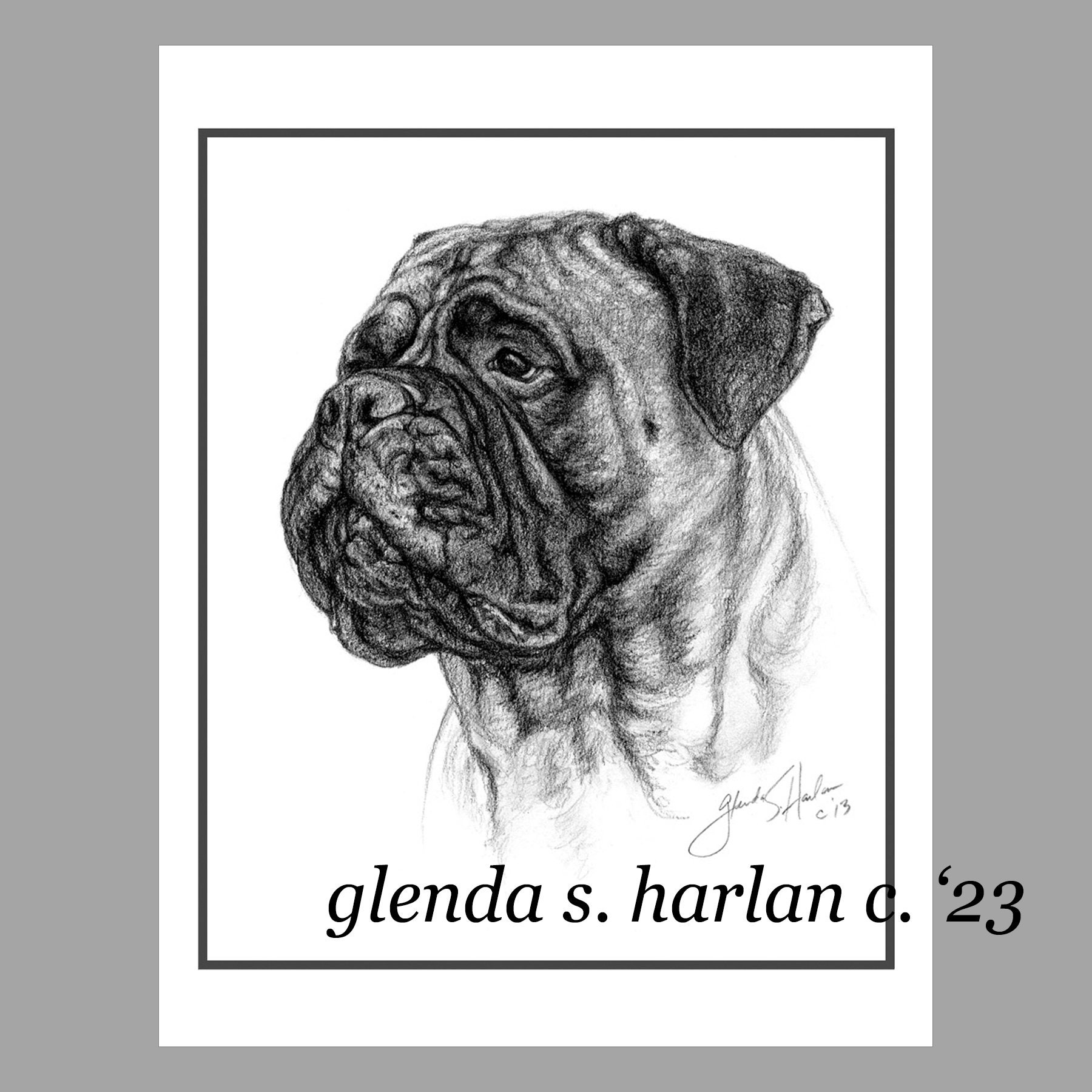 Bullmastiff Dog Note Cards Fine Art Drawing Dog Lover Gift Mastiff Stationary - Set of Four or Eight.