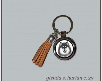 Porte-clés Rond En Verre - Motif Chien Spitz Finlandais Kawaii | Personnalisable Et Anti-rayure