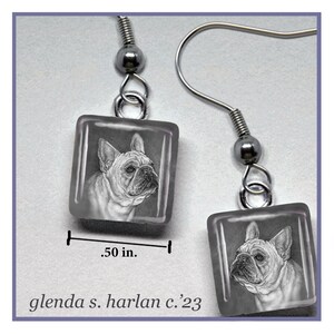 Fawn French Bulldog Glass Earrings Fine Art Drawing Dog Lover Gift French Bulldog Jewelry
