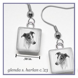 Whippet Hound Glass Earrings Fine Art Drawing Dog Lover Gift Whippet Jewelry