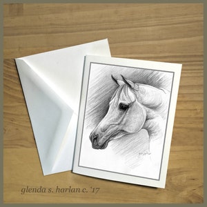 Grey Arabian Horse Note Cards - ensemble de quatre ou huit - Cadeau d’art du cheval, maman du cheval, amoureux des chevaux arabes